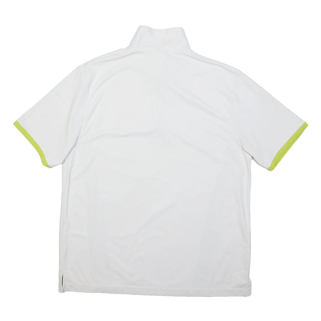 REEBOK Mens White & Lime Green Sports Polo L Short Sleeve Zip Neck Collar
