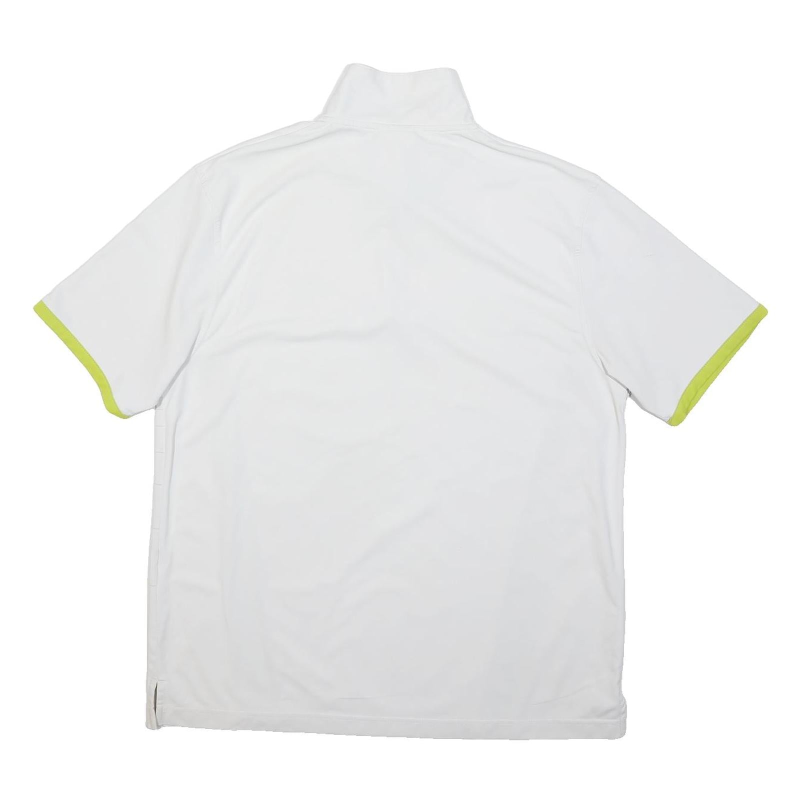 REEBOK Mens White & Lime Green Sports Polo L Short Sleeve Zip Neck Collar