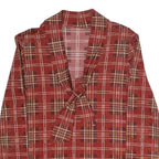 Womens Red Plaid Bow Tie Long Sleeve V-Neck Polyester Top M Stylish Retro