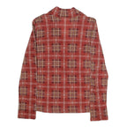 Womens Red Plaid Bow Tie Long Sleeve V-Neck Polyester Top M Stylish Retro