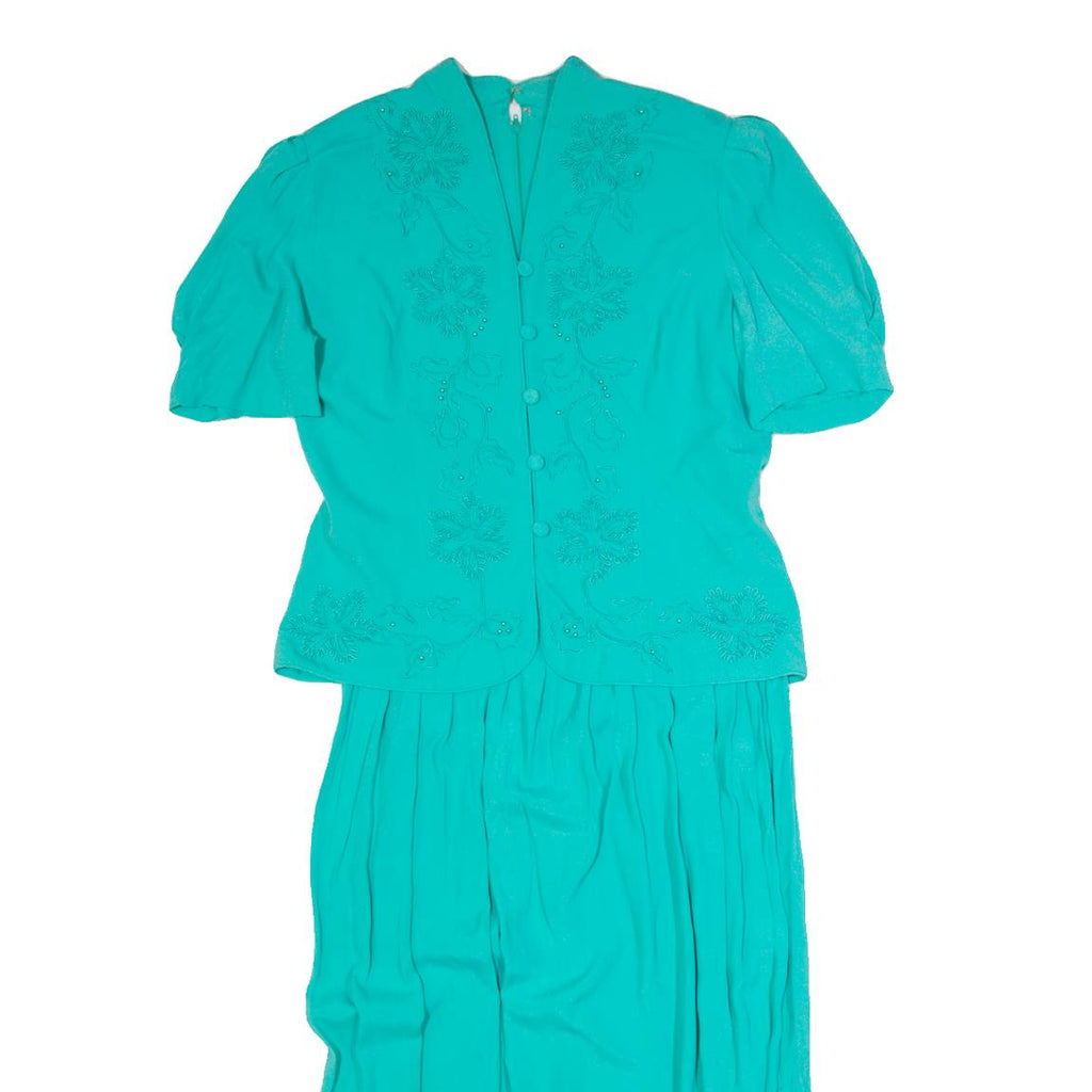 KARIN STEVENS Womens Day Dress Green Short Sleeve Long M