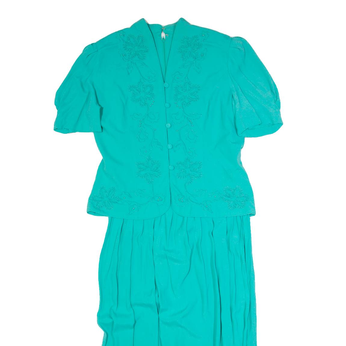 KARIN STEVENS Womens Day Dress Green Short Sleeve Long M