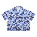 BALOU Womens Blue Floral Print Shirt S Short Sleeve Cotton Blend Summer Top