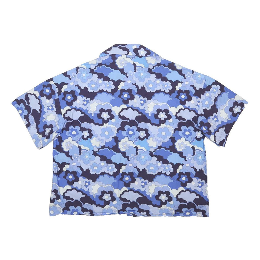 BALOU Womens Blue Floral Print Shirt S Short Sleeve Cotton Blend Summer Top