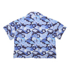 BALOU Womens Blue Floral Print Shirt S Short Sleeve Cotton Blend Summer Top