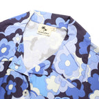 BALOU Womens Blue Floral Print Shirt S Short Sleeve Cotton Blend Summer Top