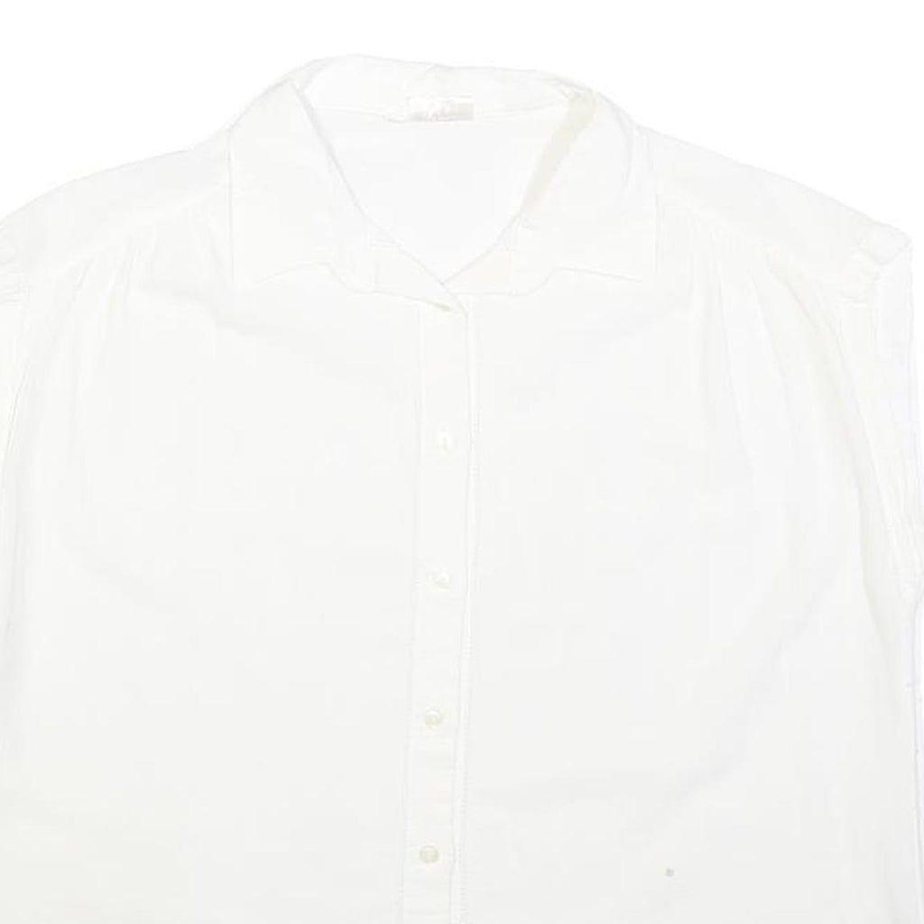 ACKERMAN Womens White Cotton Blend Sleeveless Button Neck Shirt M Casual