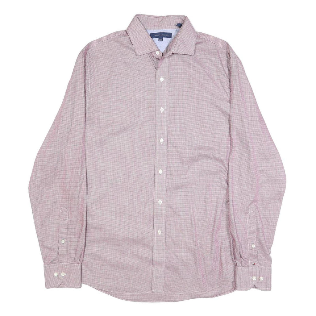 TOMMY HILFIGER Mens Red & White Shirt L Classic Fit Cotton Long Sleeve Button