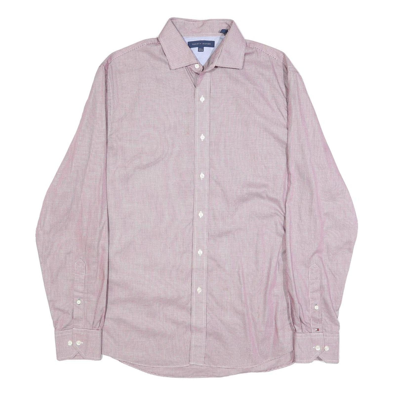 TOMMY HILFIGER Mens Red & White Shirt L Classic Fit Cotton Long Sleeve Button