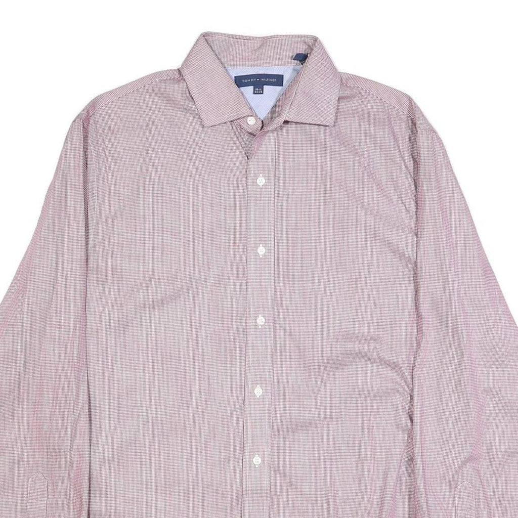 TOMMY HILFIGER Mens Red & White Shirt L Classic Fit Cotton Long Sleeve Button