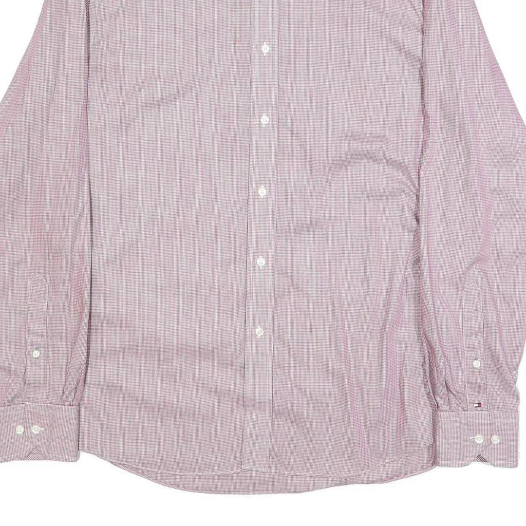 TOMMY HILFIGER Mens Red & White Shirt L Classic Fit Cotton Long Sleeve Button