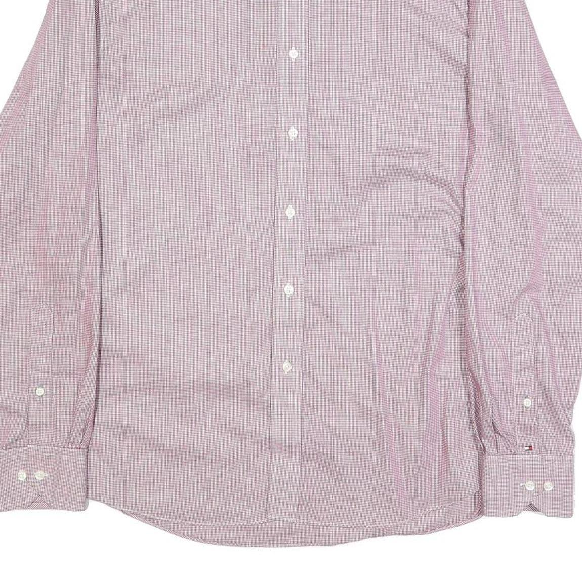 TOMMY HILFIGER Mens Red & White Shirt L Classic Fit Cotton Long Sleeve Button