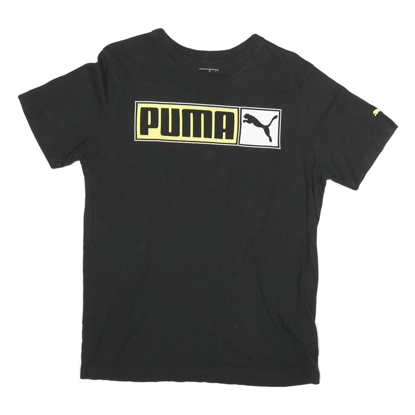 PUMA Mens Black Cotton Graphic T-Shirt S Short Sleeve Crew Neck Logo Print
