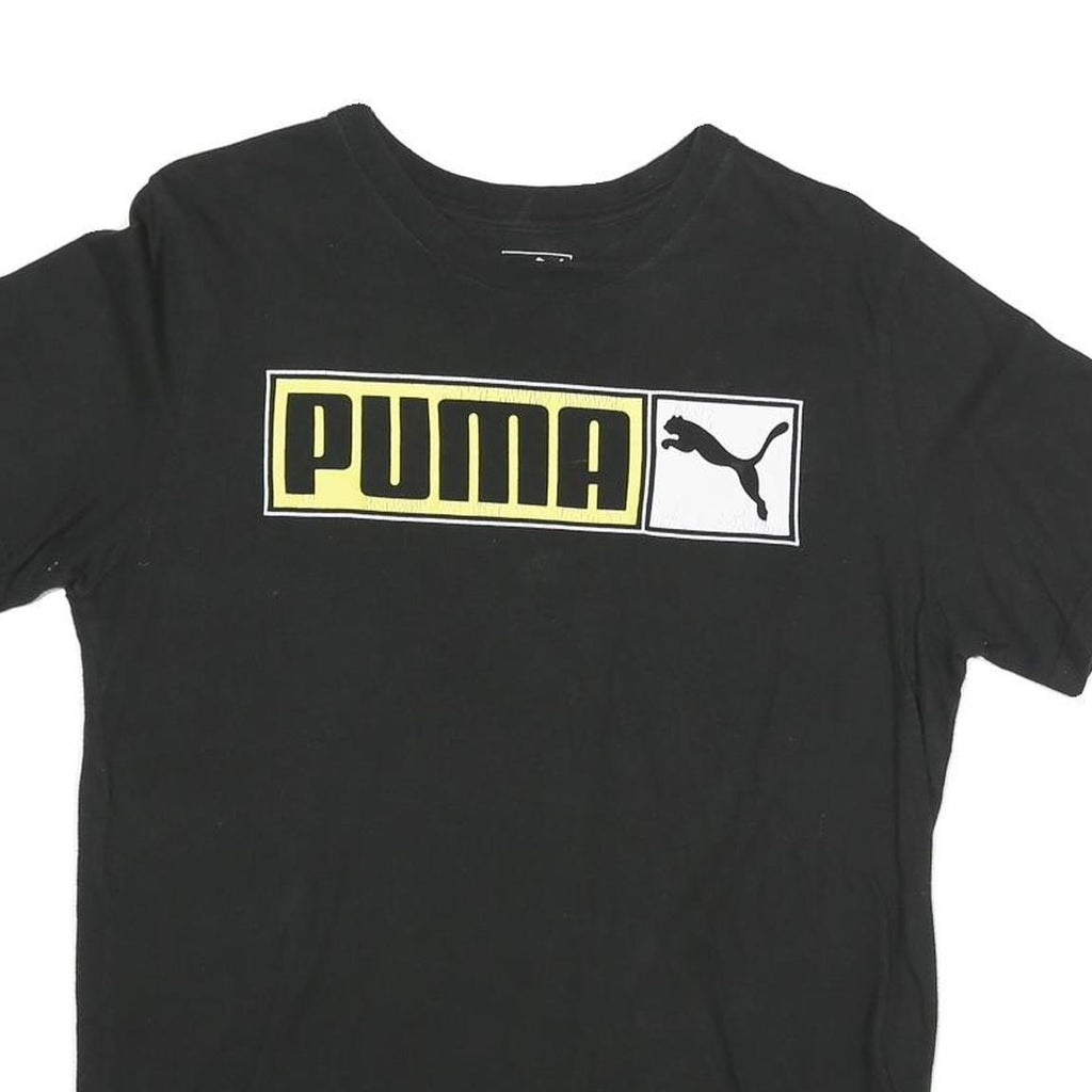 PUMA Mens Black Cotton Graphic T-Shirt S Short Sleeve Crew Neck Logo Print