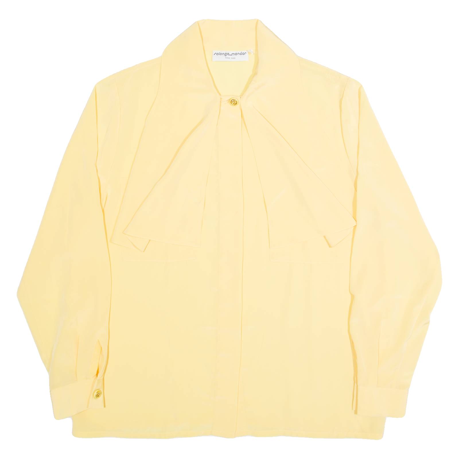 SOLANGE MONDOR Womens Blouse Shirt Yellow High Neck Long Sleeve 90s L