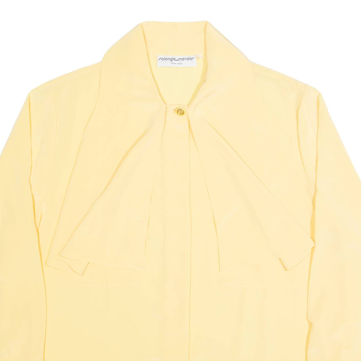 SOLANGE MONDOR Womens Blouse Shirt Yellow High Neck Long Sleeve 90s L