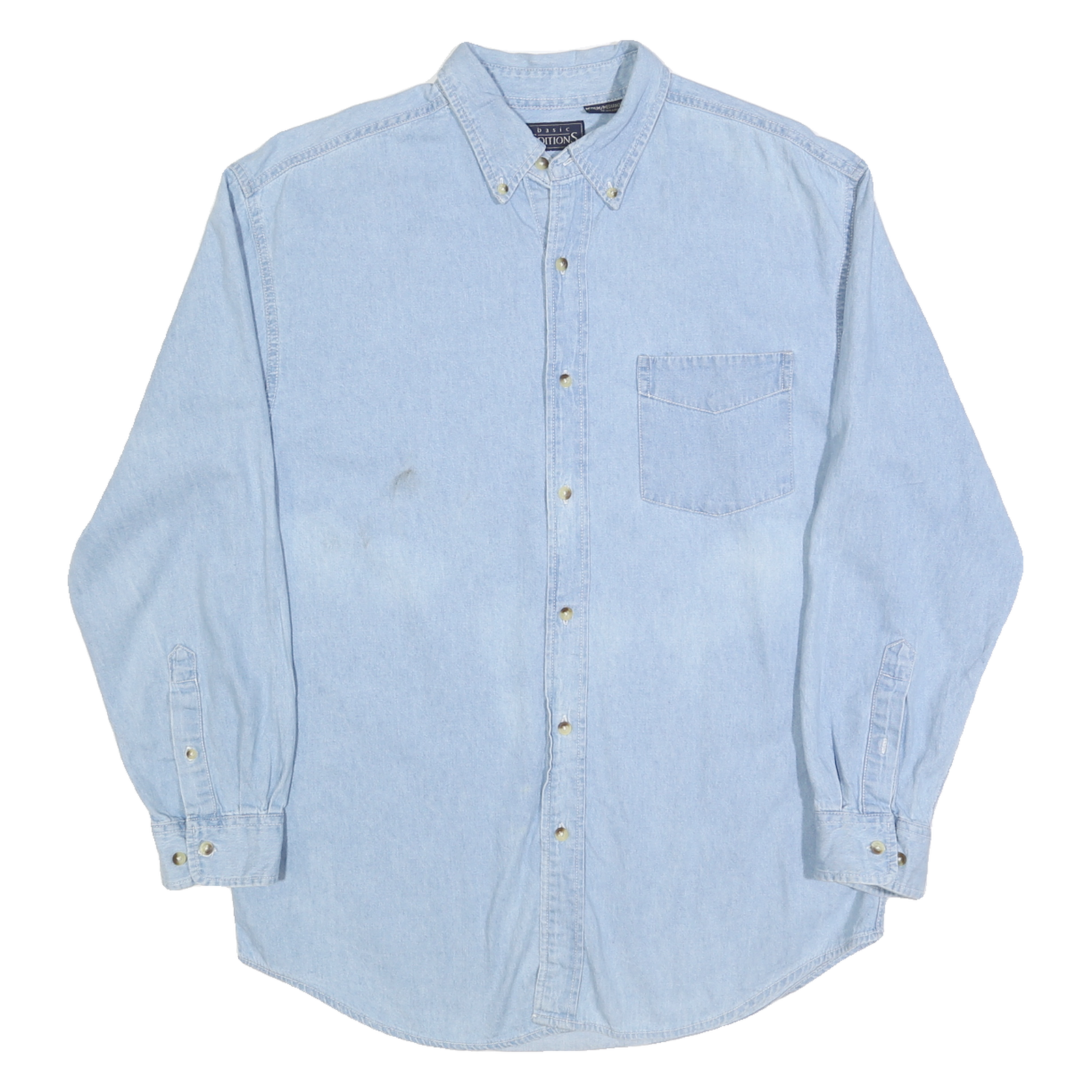 BASIC EDITIONS Mens Blue Cotton Denim Shirt M Button Down Pocket Casual