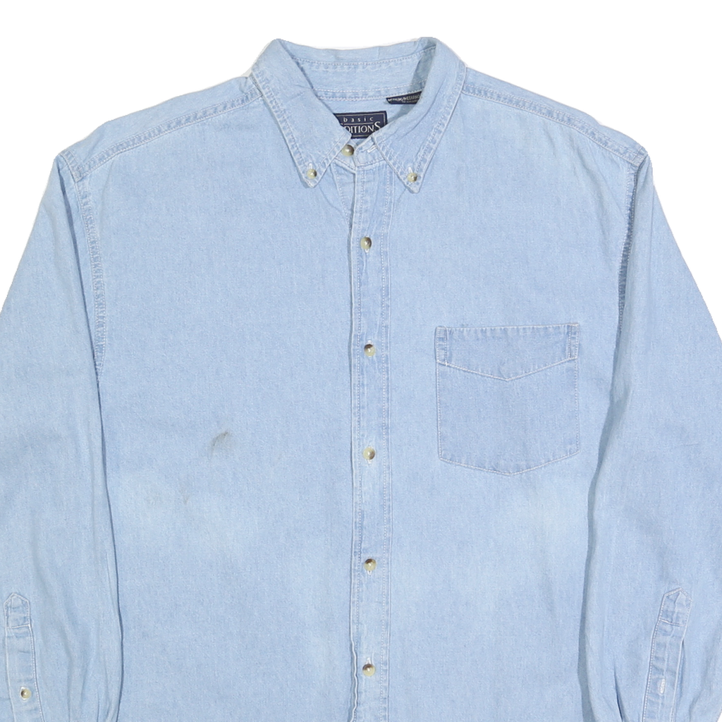 BASIC EDITIONS Mens Blue Cotton Denim Shirt M Button Down Pocket Casual