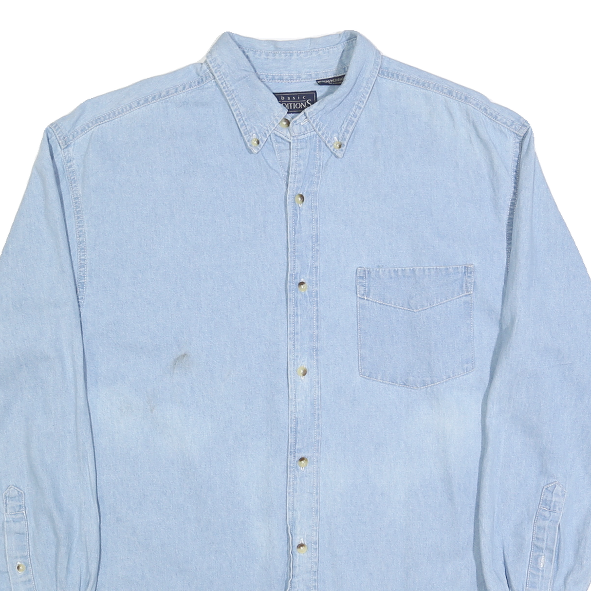 BASIC EDITIONS Mens Blue Cotton Denim Shirt M Button Down Pocket Casual