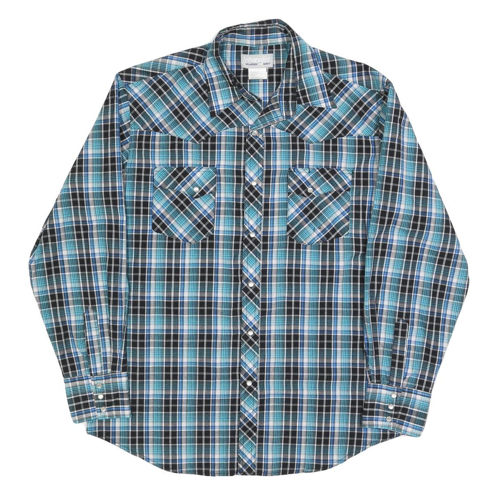 WRANGLER Mens Blue & Black Check Shirt L Western Style Casual Cotton Blend