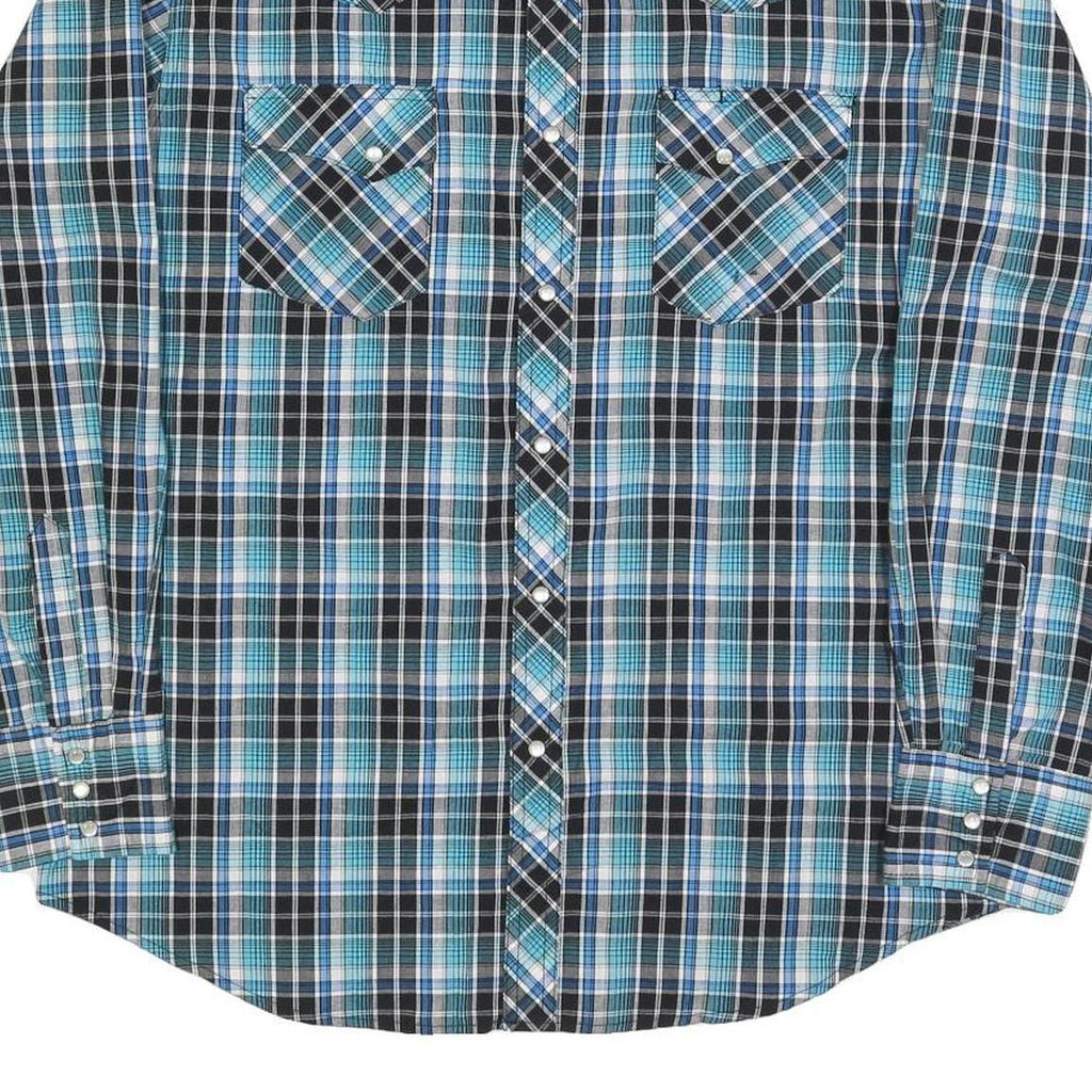 WRANGLER Mens Blue & Black Check Shirt L Western Style Casual Cotton Blend