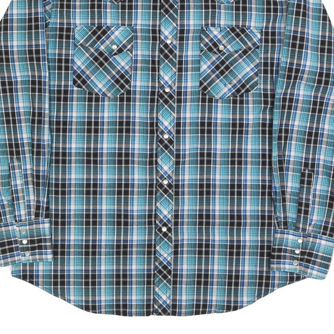 WRANGLER Mens Blue & Black Check Shirt L Western Style Casual Cotton Blend