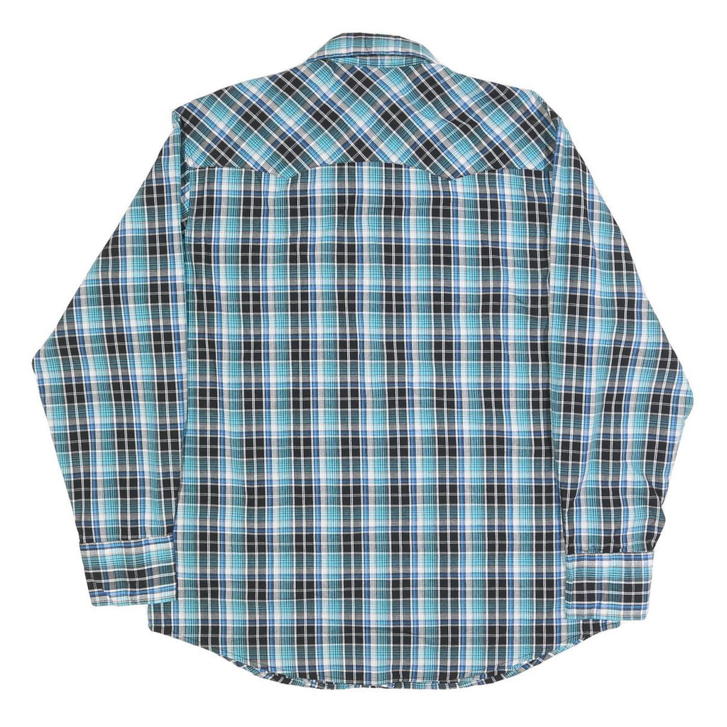 WRANGLER Mens Blue & Black Check Shirt L Western Style Casual Cotton Blend