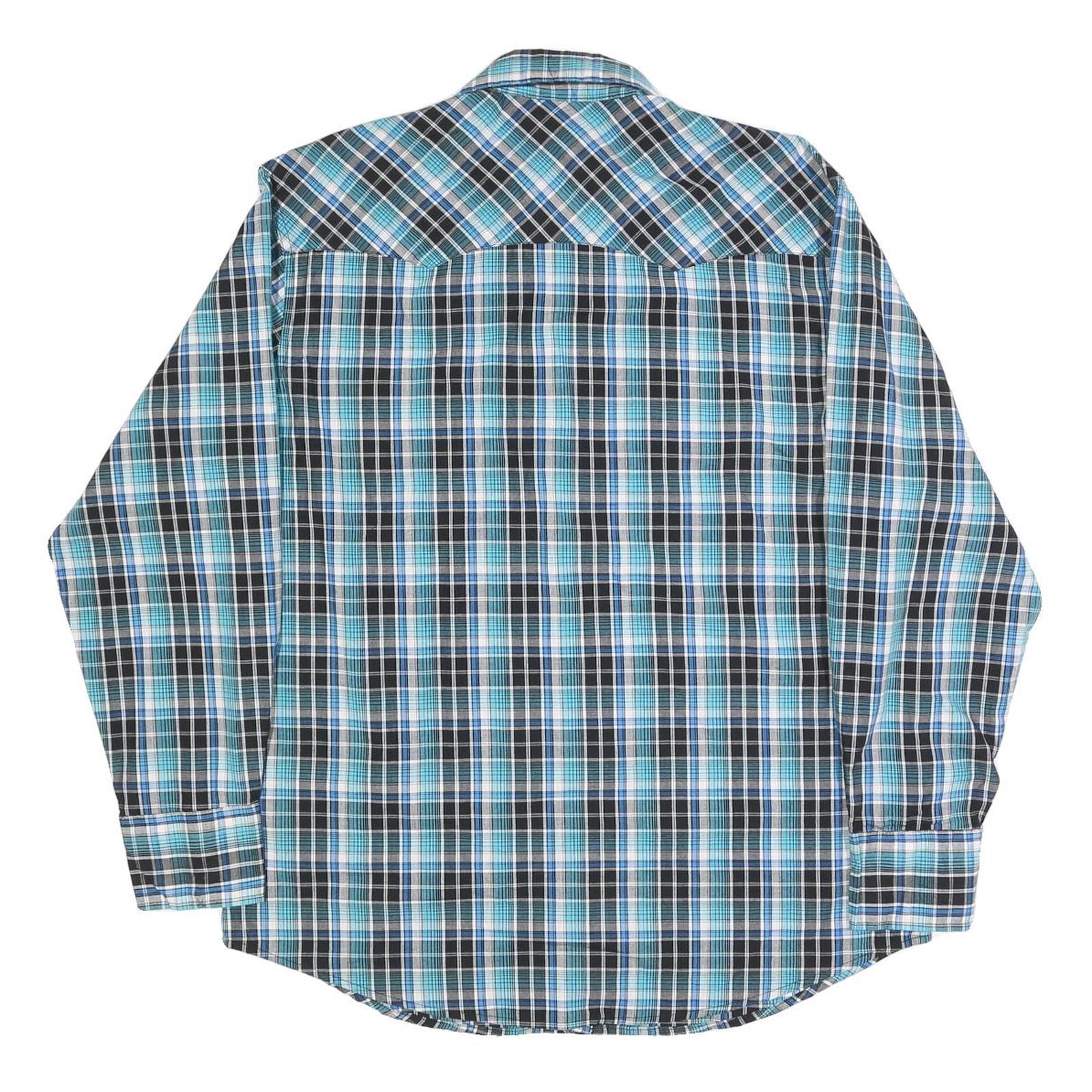 WRANGLER Mens Blue & Black Check Shirt L Western Style Casual Cotton Blend