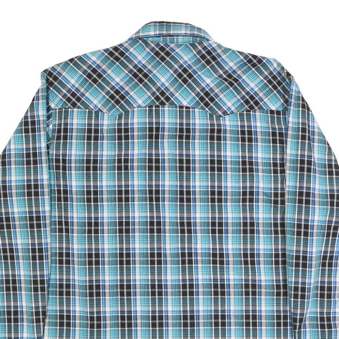 WRANGLER Mens Blue & Black Check Shirt L Western Style Casual Cotton Blend