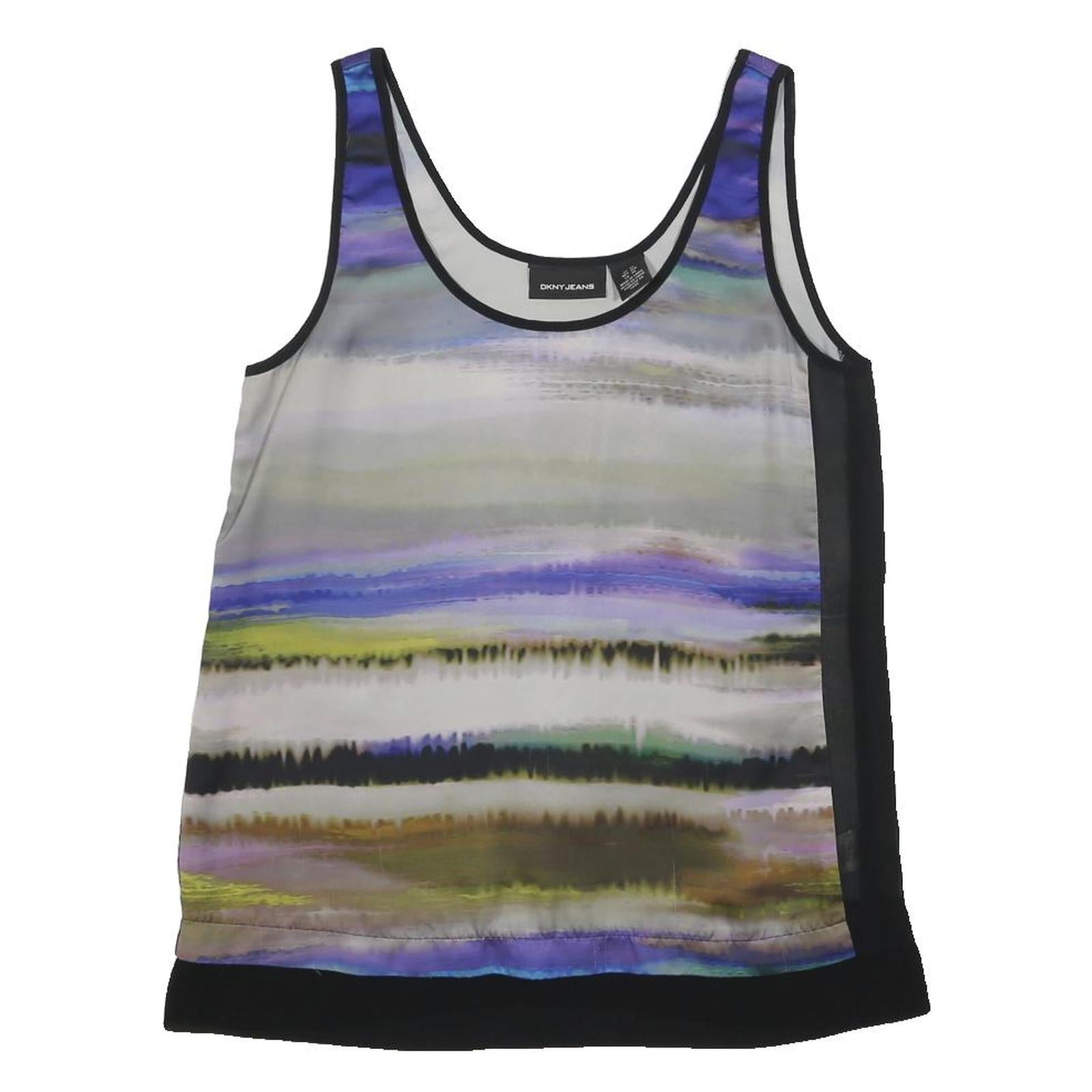 DKNY Womens Multicolour T-Shirt XS Sleeveless Scoop Neck Polyester Relaxed Fit