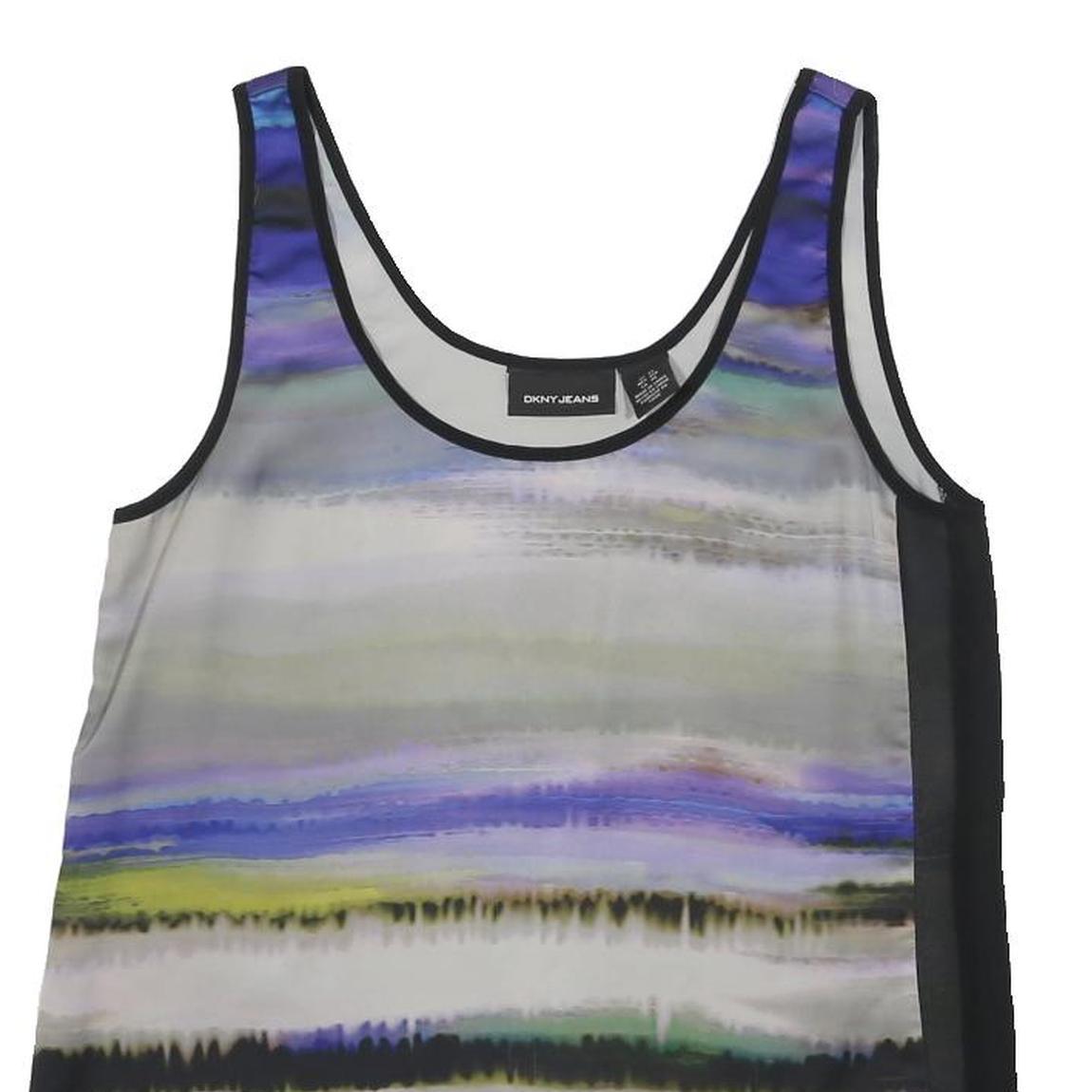 DKNY Womens Multicolour T-Shirt XS Sleeveless Scoop Neck Polyester Relaxed Fit