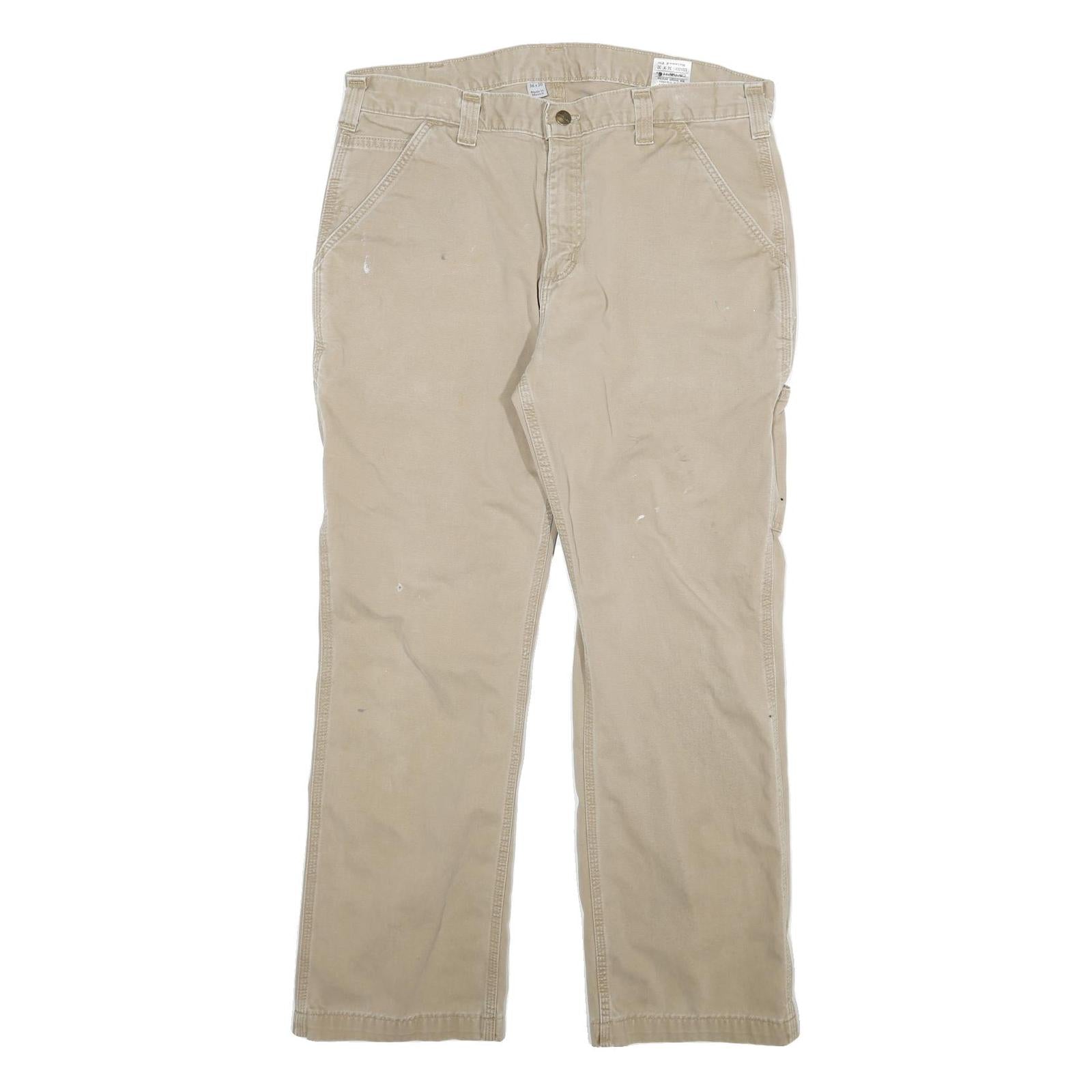 CARHARTT Mens Relaxed Beige Cotton Blend Zip Trousers W34 L27 Workwear Utility