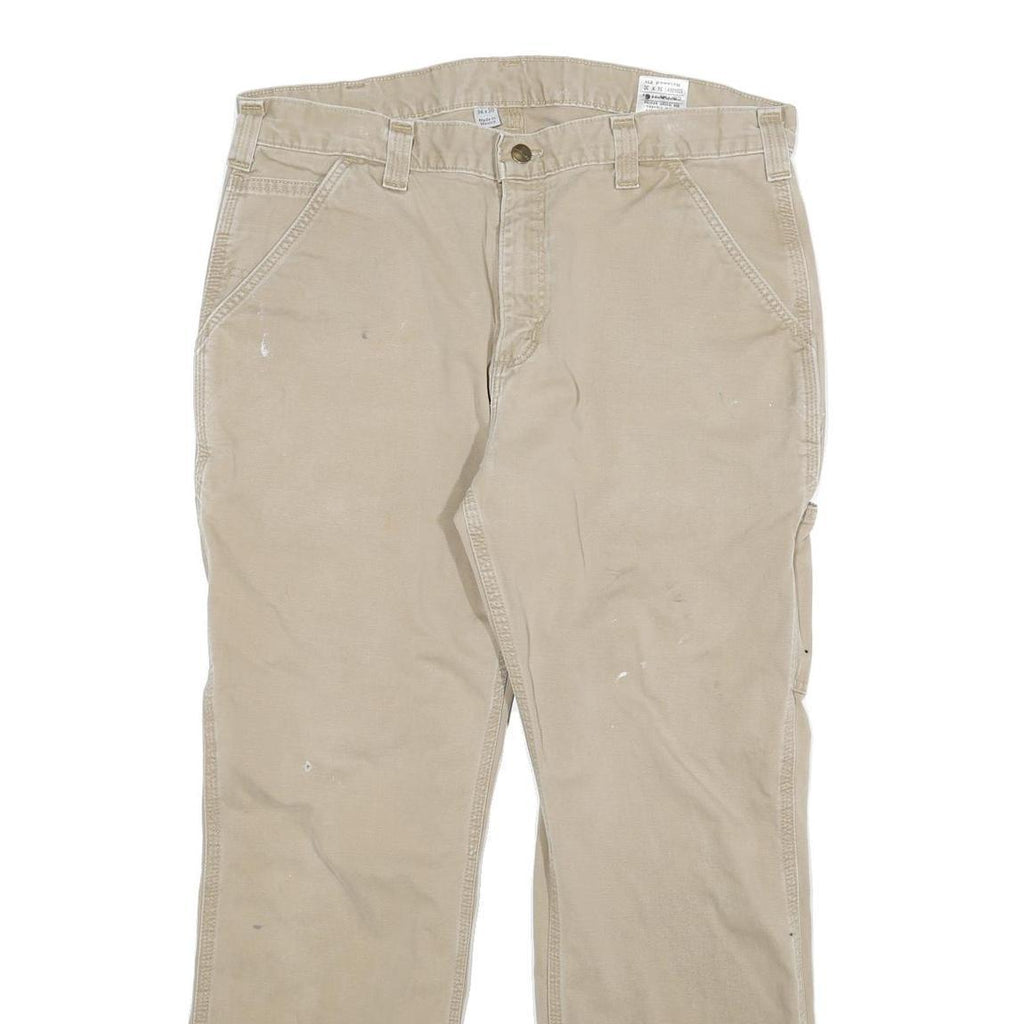 CARHARTT Mens Relaxed Beige Cotton Blend Zip Trousers W34 L27 Workwear Utility