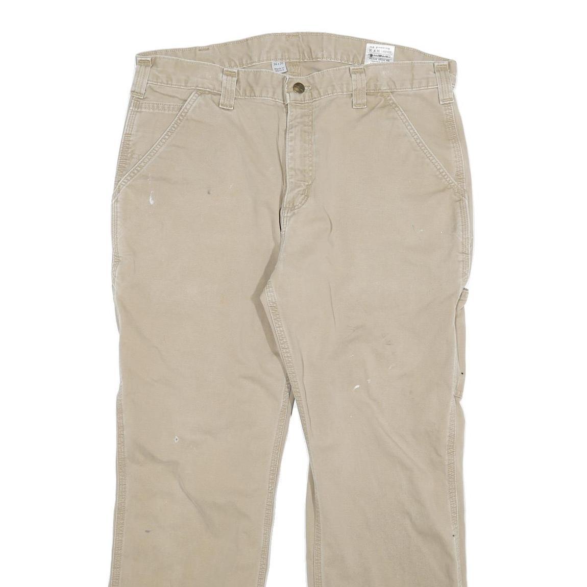 CARHARTT Mens Relaxed Beige Cotton Blend Zip Trousers W34 L27 Workwear Utility
