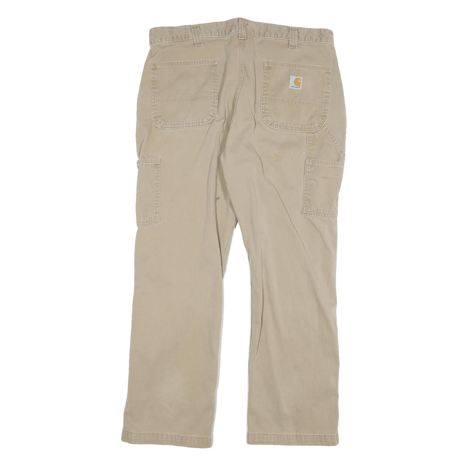 CARHARTT Mens Relaxed Beige Cotton Blend Zip Trousers W34 L27 Workwear Utility