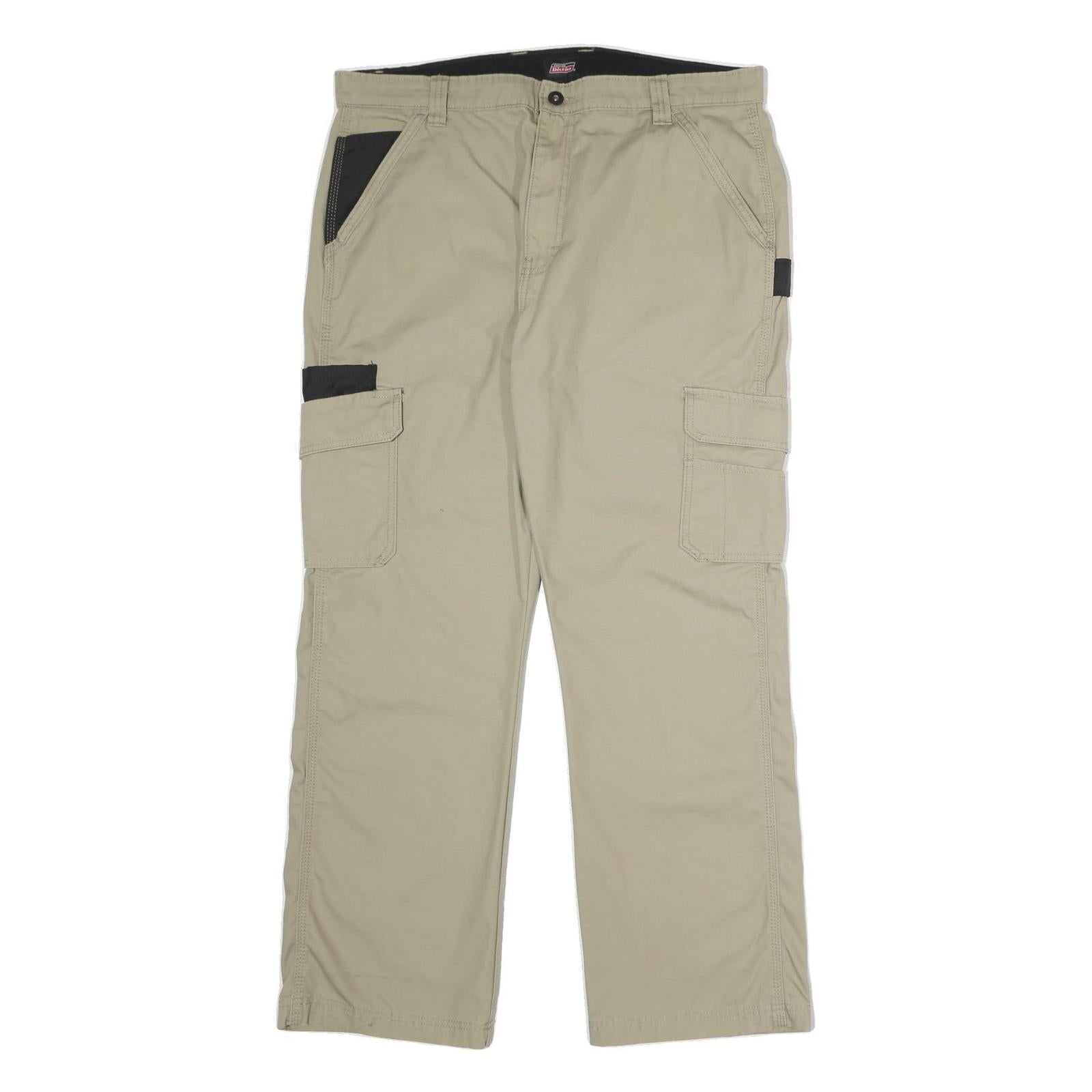 DICKIES Mens Cotton Blend Beige Regular Straight Trousers W36 L30 Workwear Zip