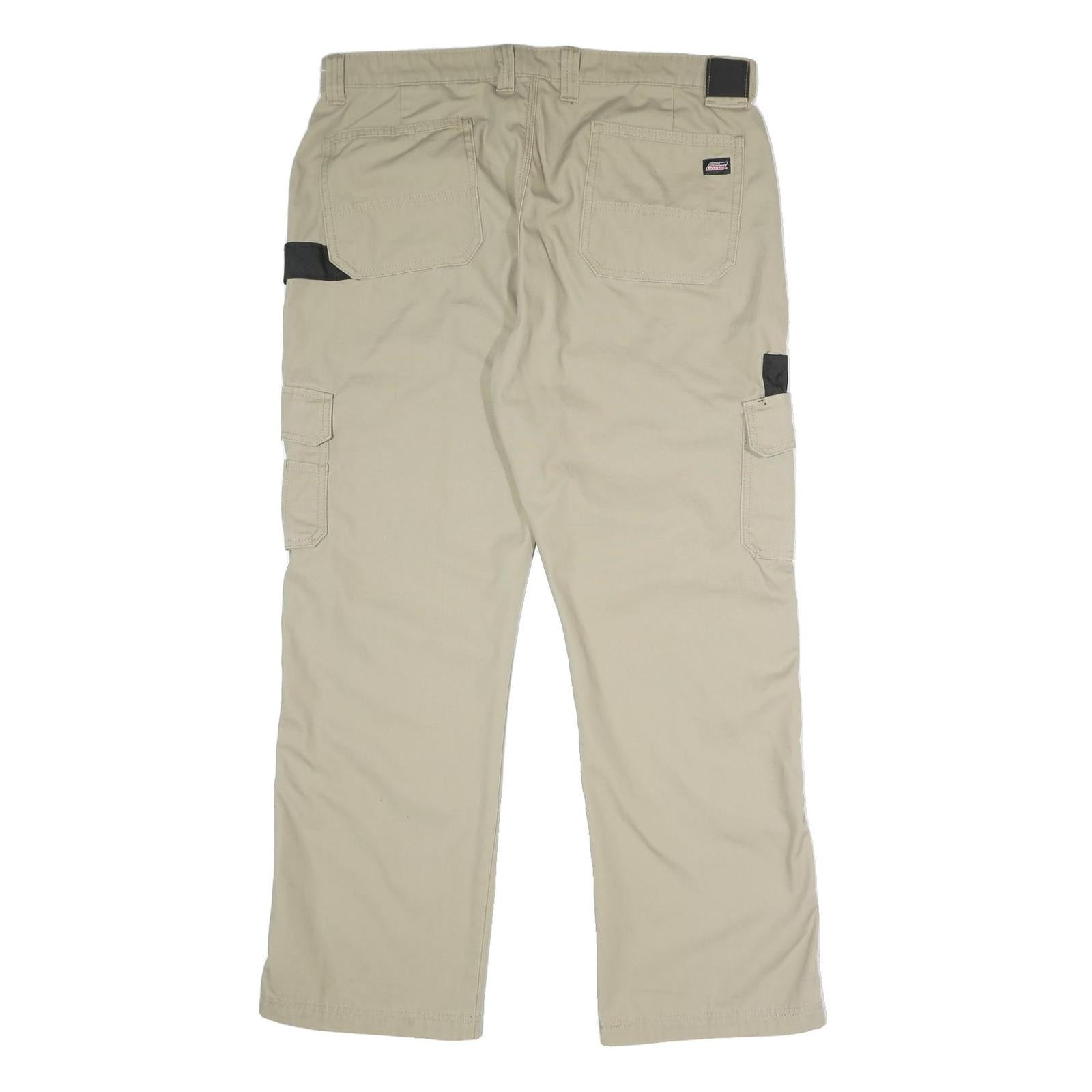 DICKIES Mens Cotton Blend Beige Regular Straight Trousers W36 L30 Workwear Zip