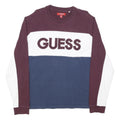 GUESS JEANS Mens Burgundy & White & Blue Crew Neck L Cotton Sweatshirt Long