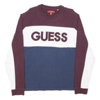 GUESS JEANS Mens Burgundy & White & Blue Crew Neck L Cotton Sweatshirt Long