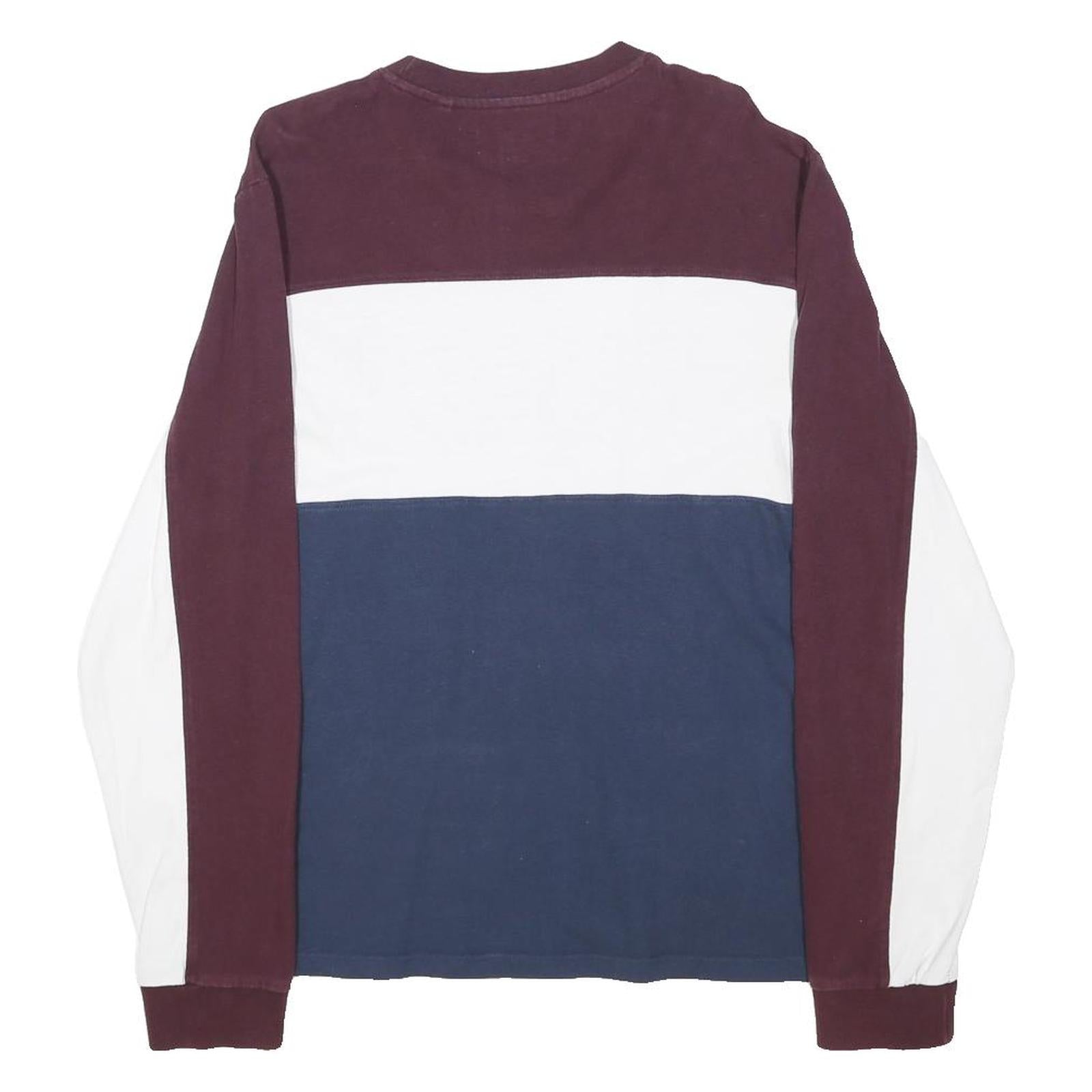GUESS JEANS Mens Burgundy & White & Blue Crew Neck L Cotton Sweatshirt Long