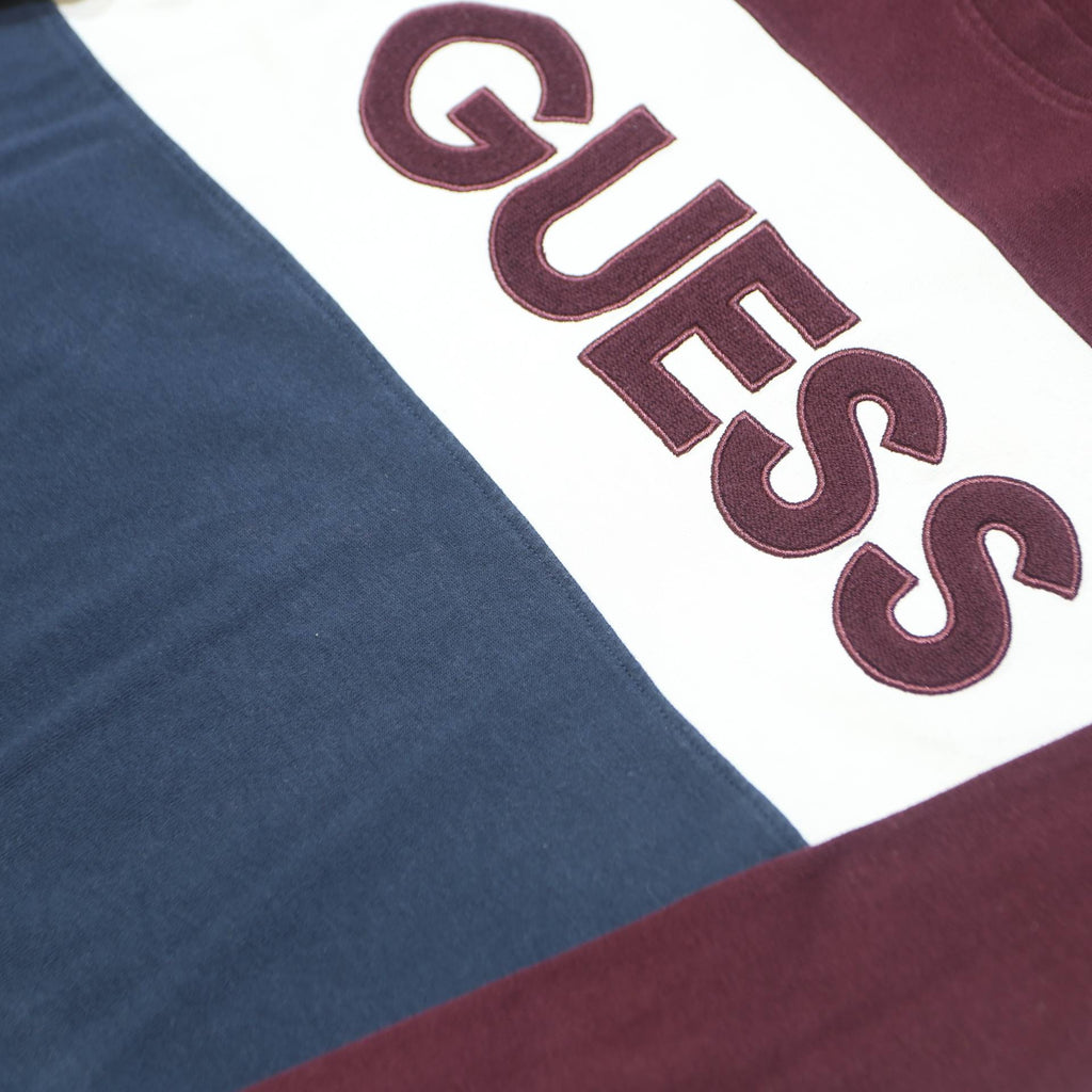 GUESS JEANS Mens Burgundy & White & Blue Crew Neck L Cotton Sweatshirt Long