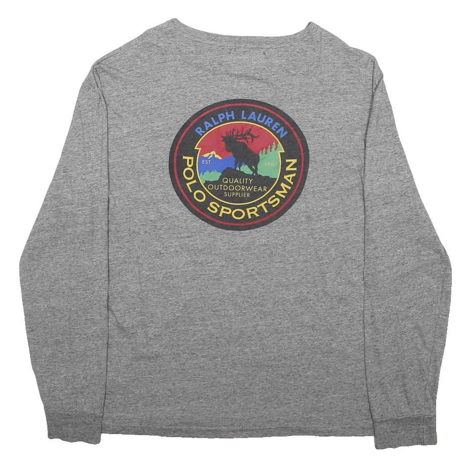 POLO RALPH LAUREN Mens Grey Polo Sportsman Logo Long Sleeve Crew Neck T-Shirt M