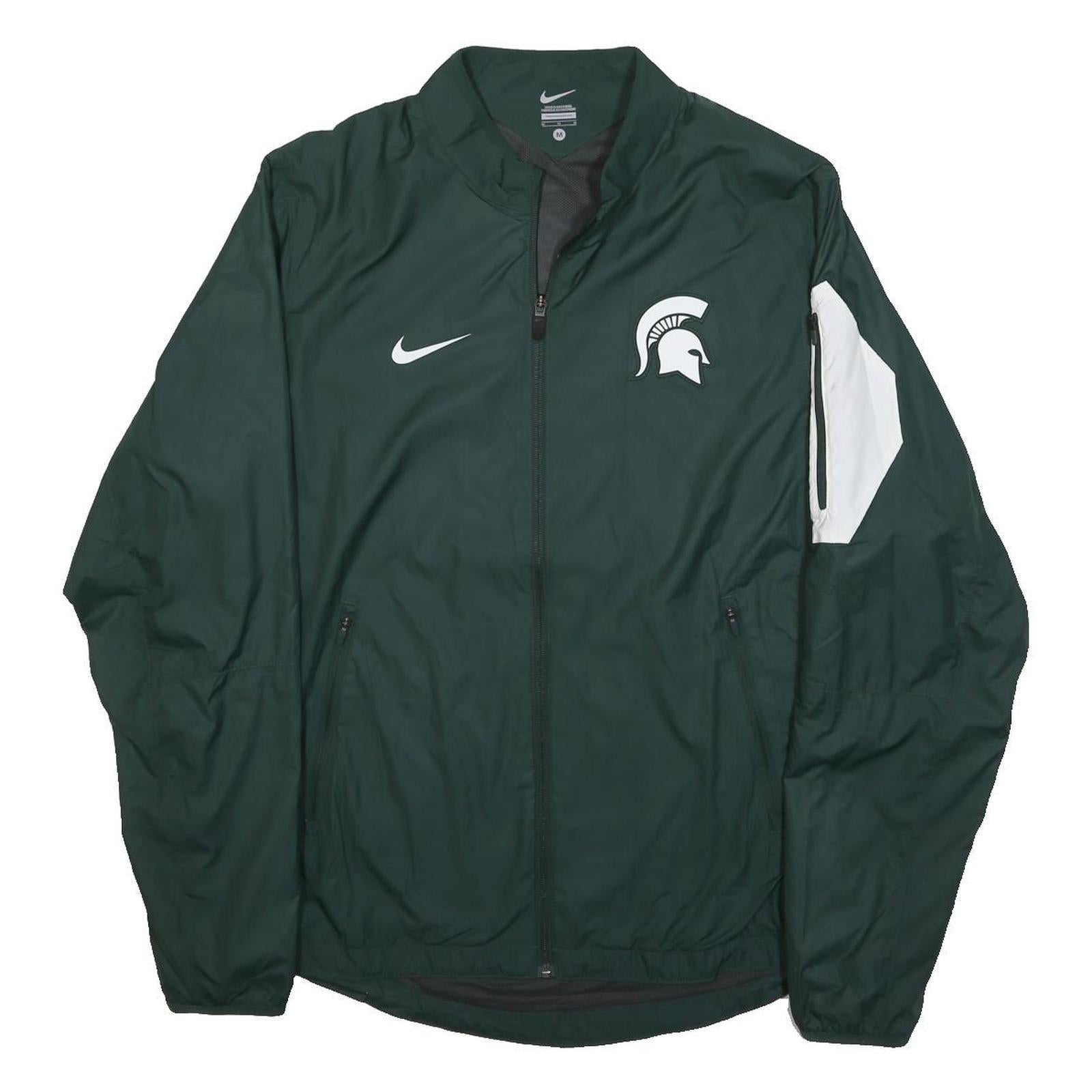 NIKE Mens Green White Spartan Logo Track Jacket M Polyester Zip Sportswear