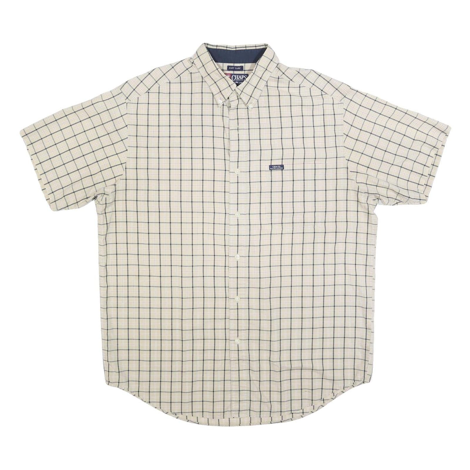 CHAPS RALPH LAUREN Mens Beige & Blue Check Shirt L Cotton Blend Casual