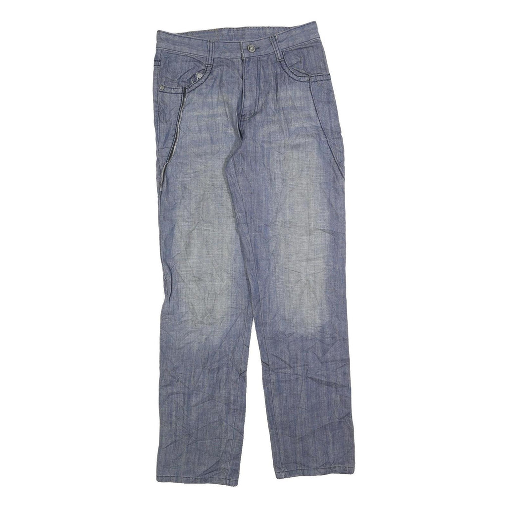 CZ TOU Mens Blue Regular Straight Denim Light W30 L32 Cotton Blend Zip Jeans