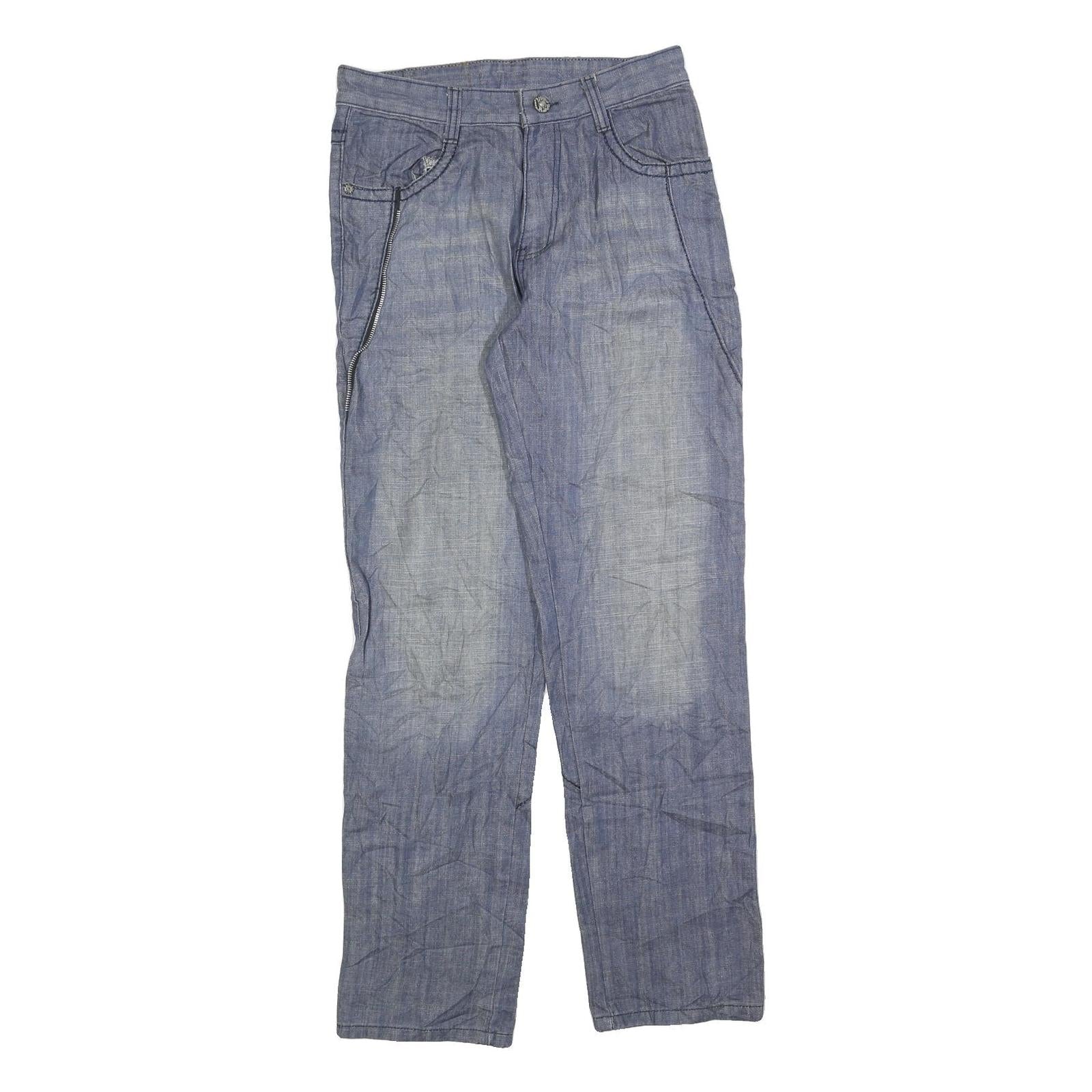 CZ TOU Mens Blue Regular Straight Denim Light W30 L32 Cotton Blend Zip Jeans