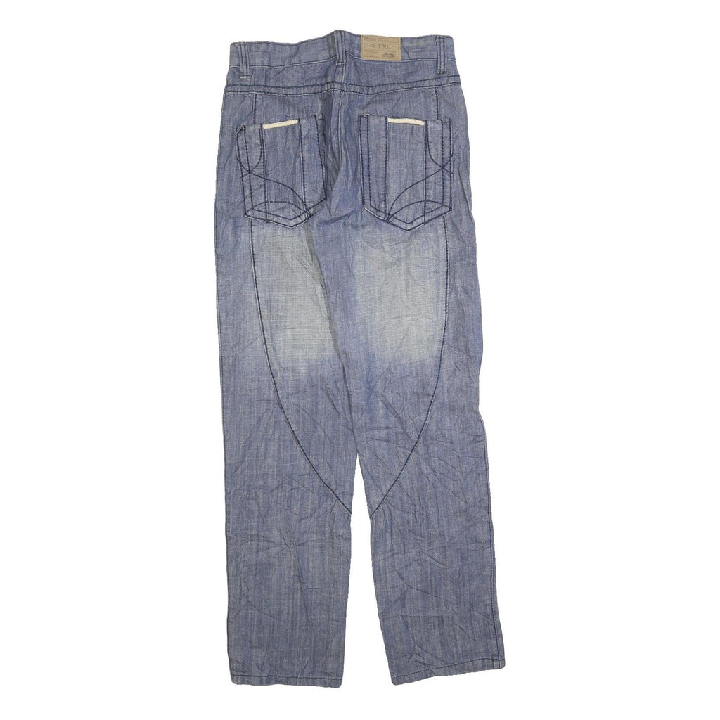 CZ TOU Mens Blue Regular Straight Denim Light W30 L32 Cotton Blend Zip Jeans