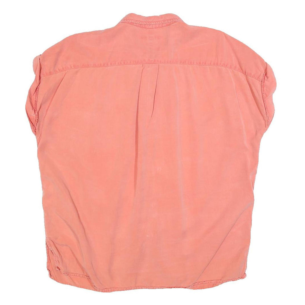 TOMMY HILFIGER Womens Coral Pink Basic Top Short Sleeve Button Neck L Casual