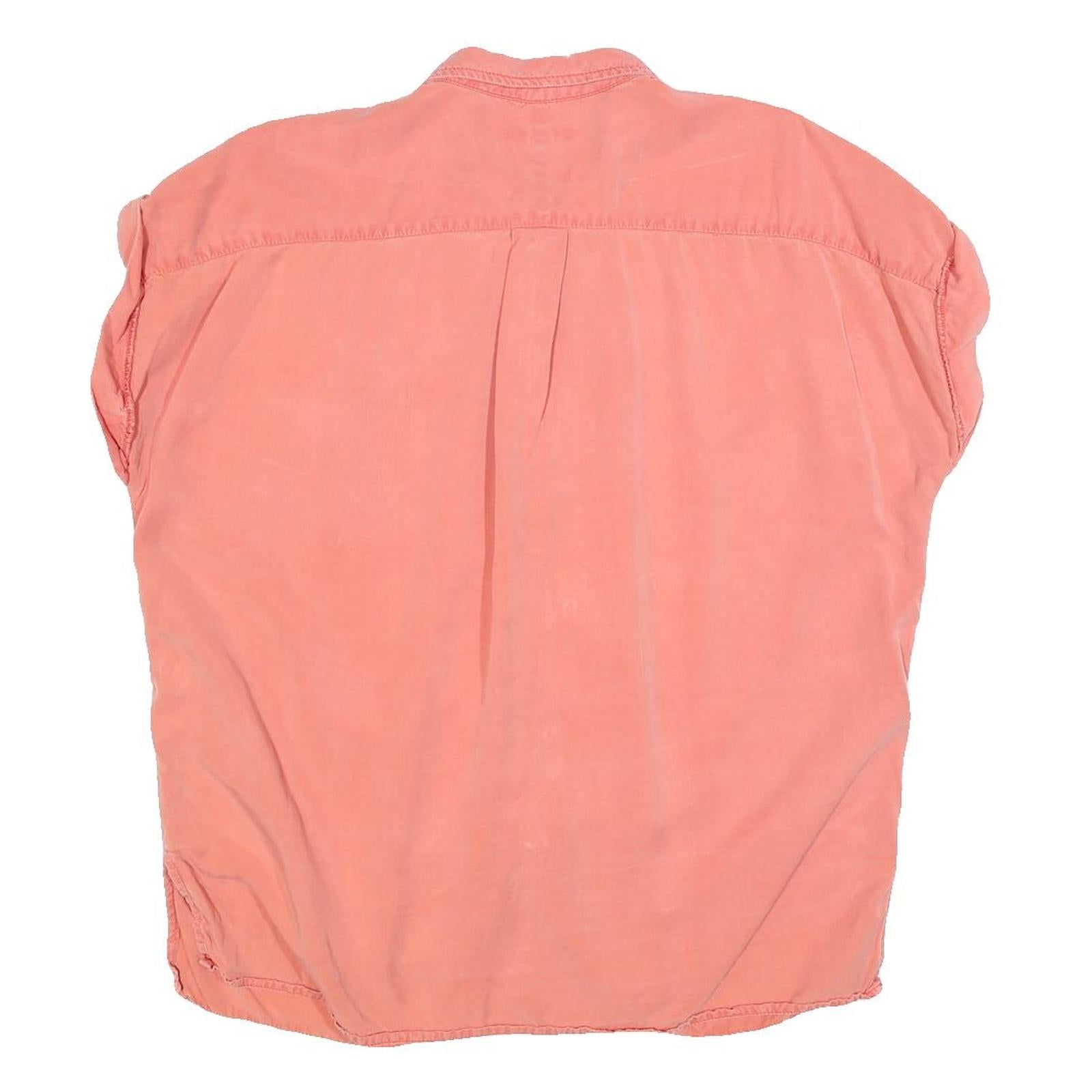 TOMMY HILFIGER Womens Coral Pink Basic Top Short Sleeve Button Neck L Casual