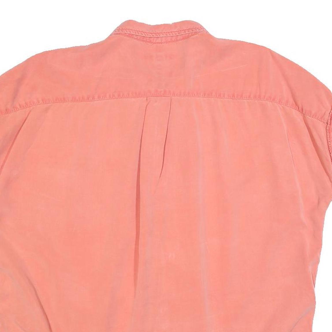 TOMMY HILFIGER Womens Coral Pink Basic Top Short Sleeve Button Neck L Casual